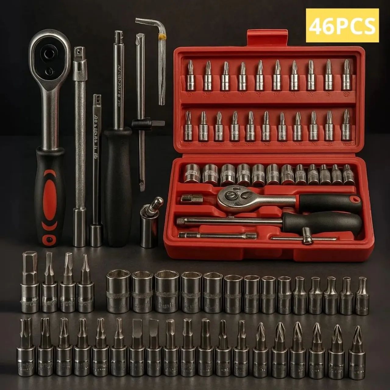 46-Piece Tool Kit – Sockets and Bits with Complete Carry Case – New