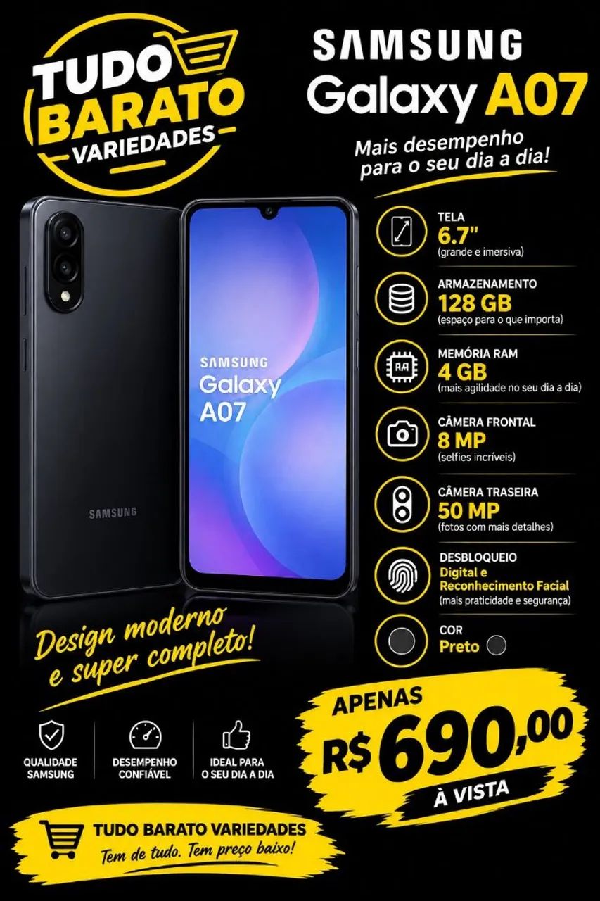CELULAR SAMSUNG A07 128GB NOVO