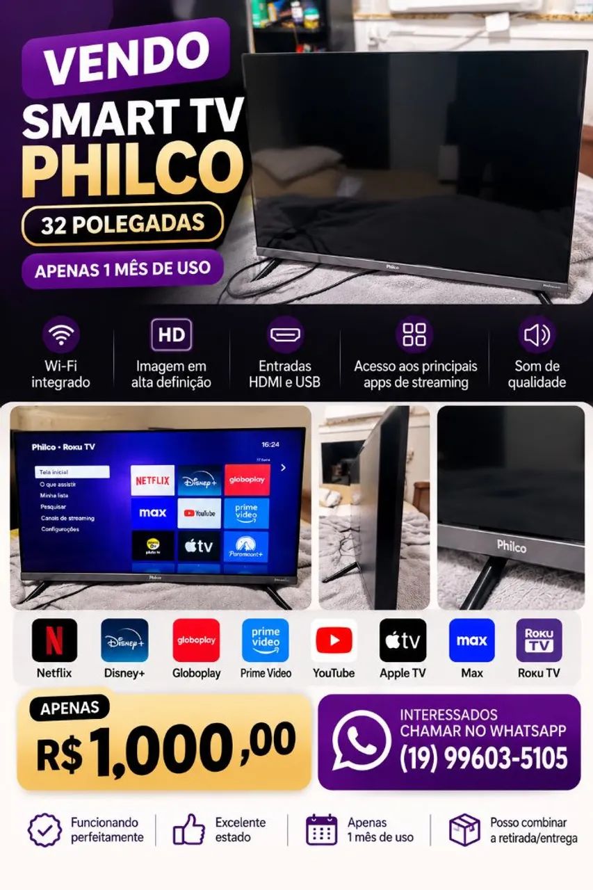 ? Smart TV Philco 32? ? Apenas 1 mês de uso!