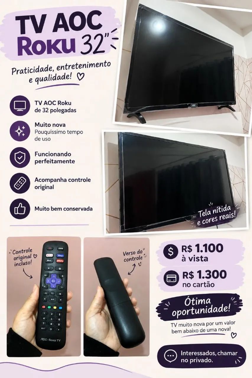 Vendo TV AOC Roku  32 Polegadas 