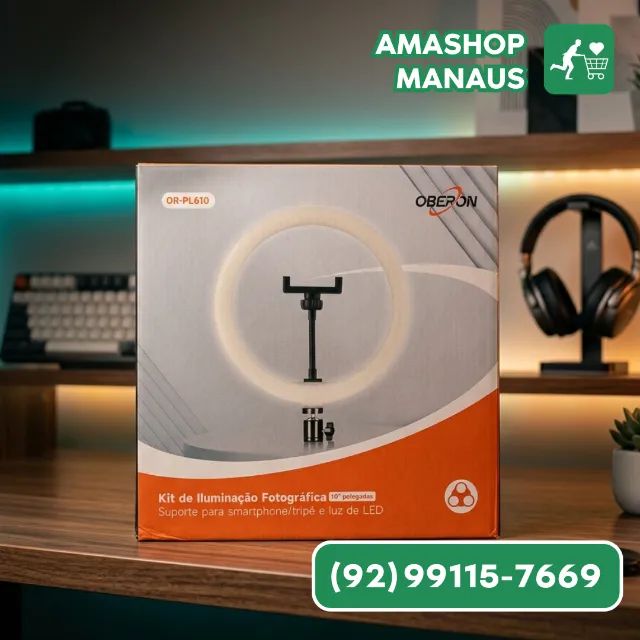 Ring Light LED 10 Polegadas com Suporte para Smartphone e Tripé Grande