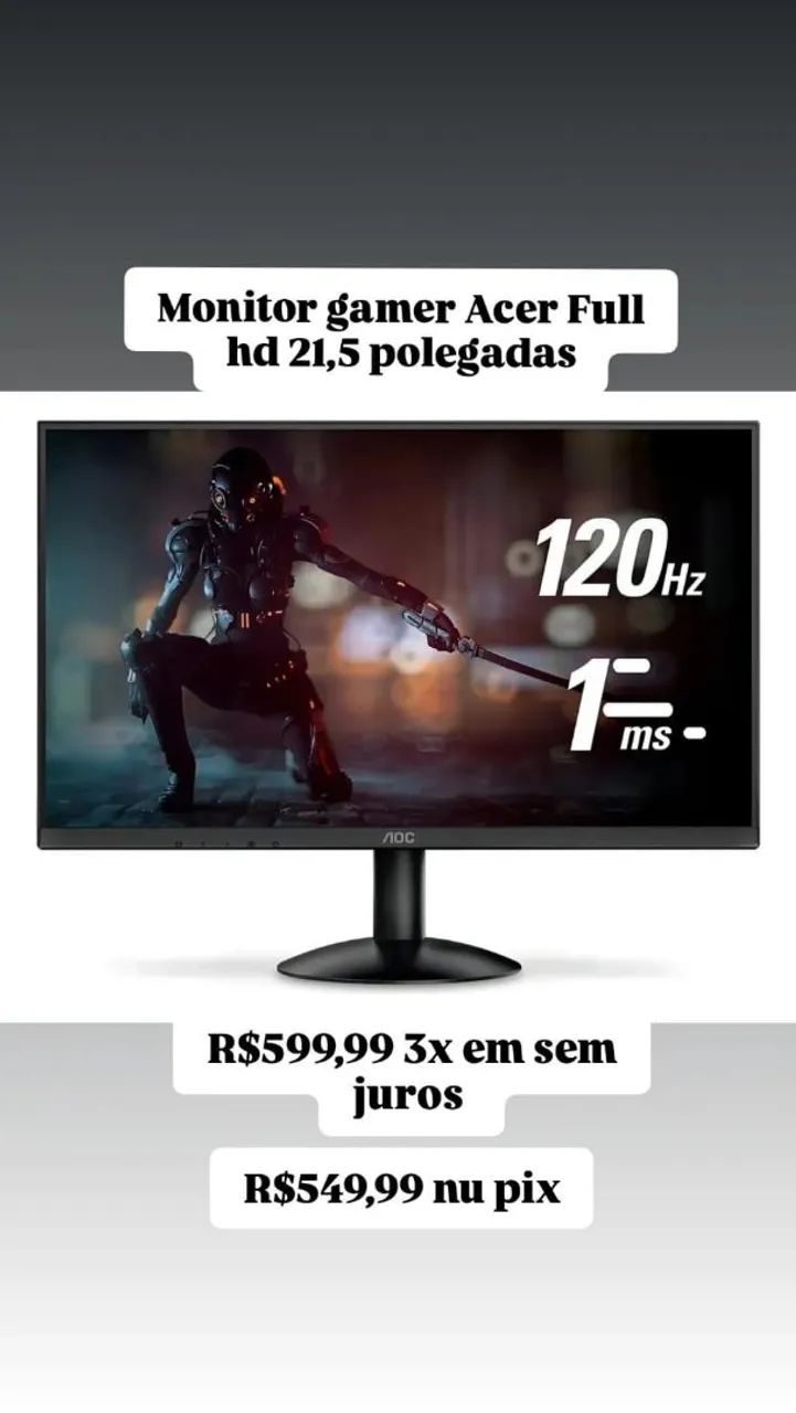 Monitor Gamer aoc Full HD 21,5? - 120Hz / 1ms