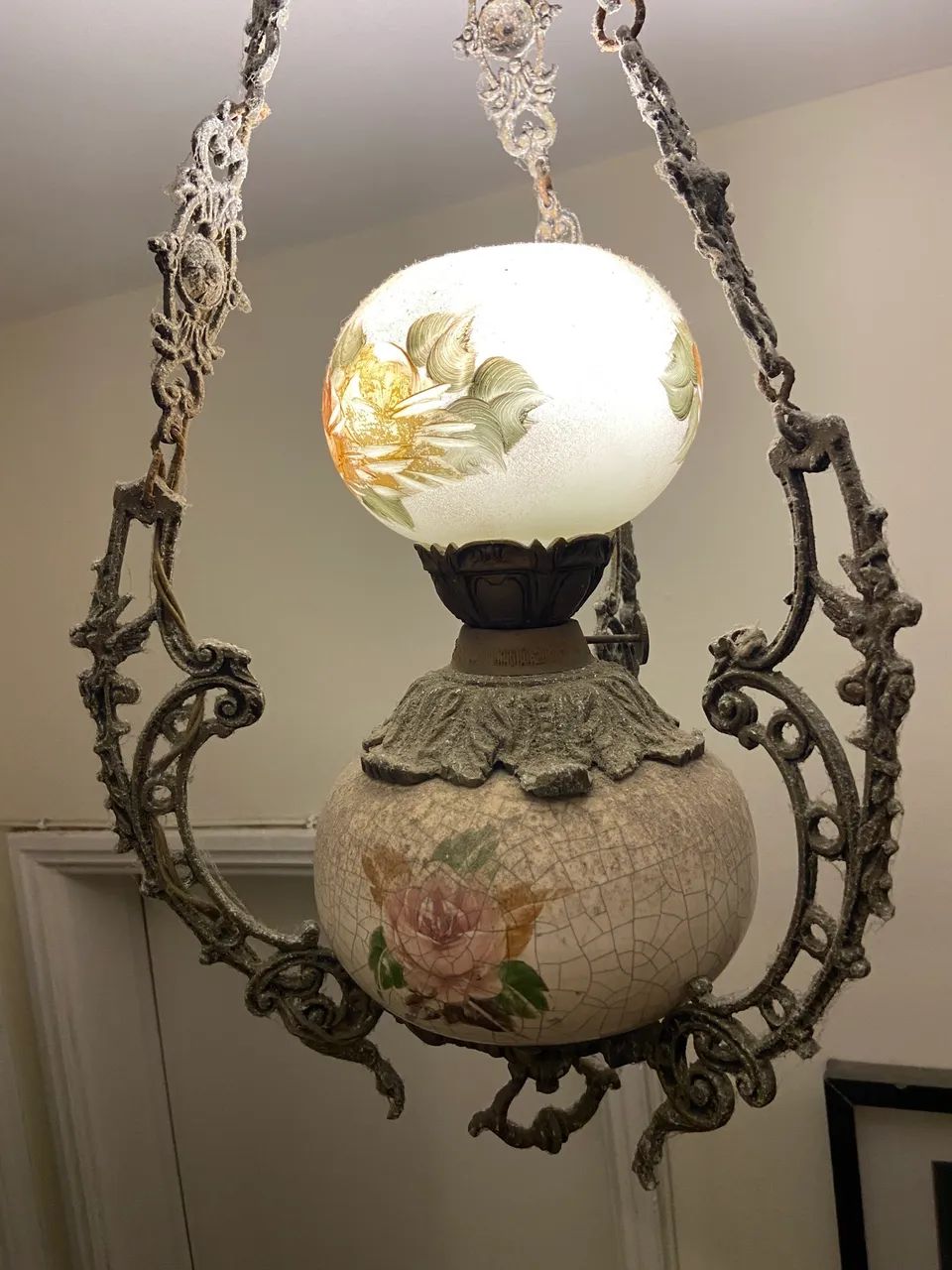 PAR de Lustre cerâmica craquelado com ferro ! Antiguidade 