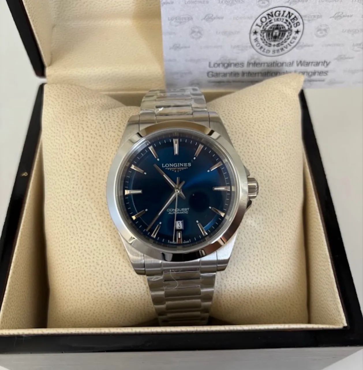 RELOGIO MASCULINO LONGINES CONQUEST AZUL 41MM LINHA PREM AAA+ AUTOMATICO