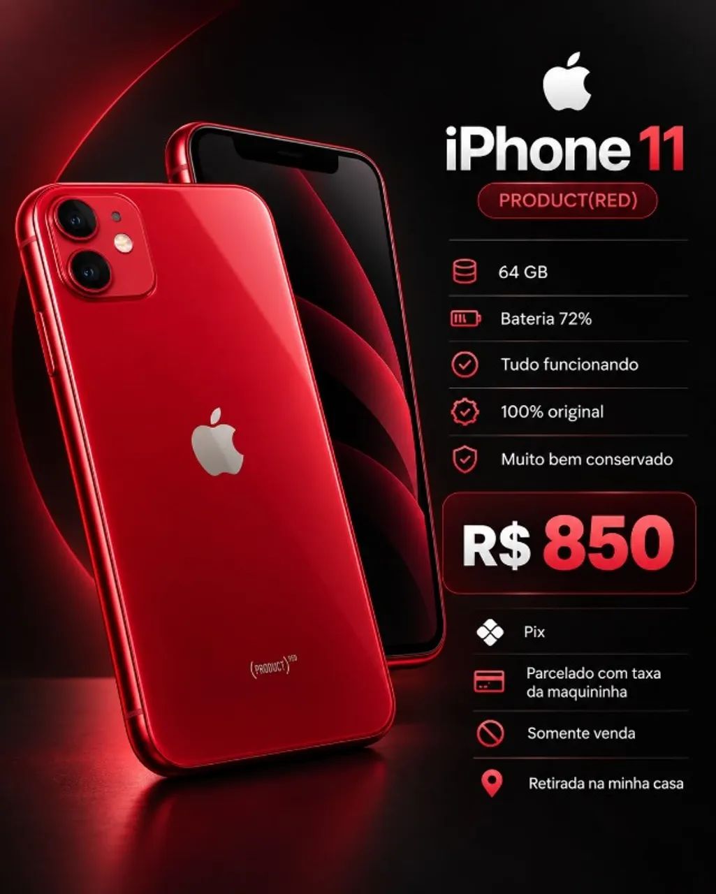 iPhone 11 64GB Vermelho PRODUCT(RED) - Muito Bem Conservado