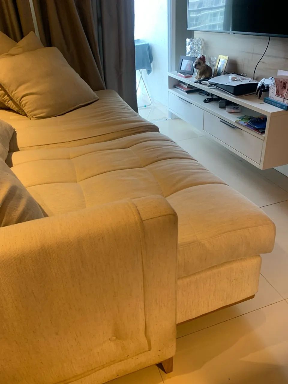 Sofá em linho off white 2,40m - retrátil e reclinável  - Foto 4