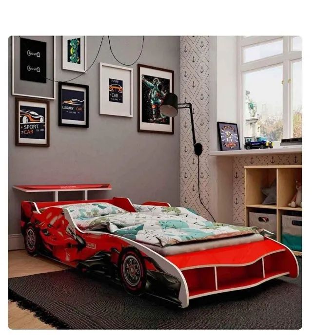 Cama Infantil Tema Carro Formula 1 Em MDF Vermelha Novo Direto da Fabrica