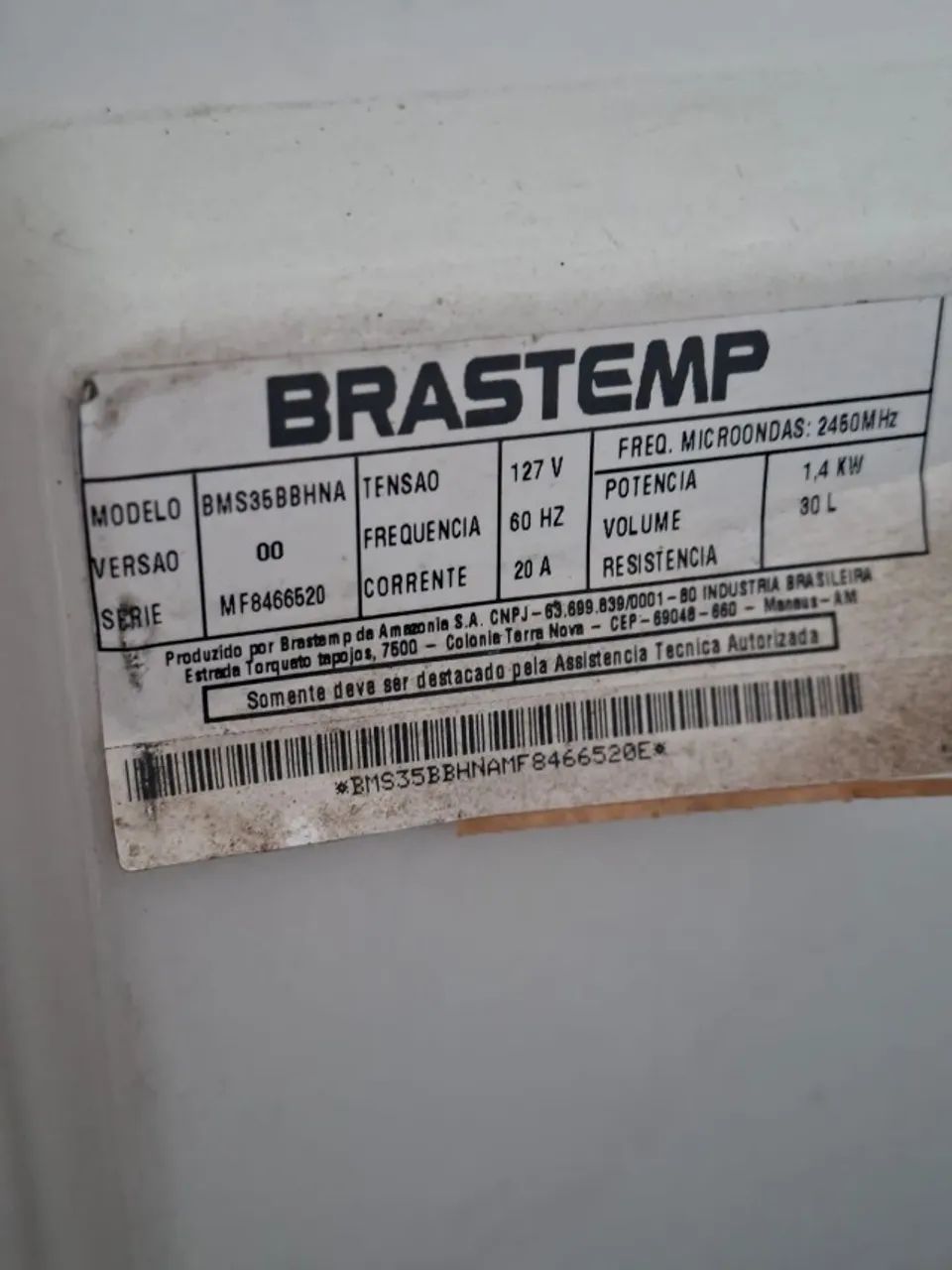 MICROONDAS 30L BRASTEMP (COM DEFEITO)