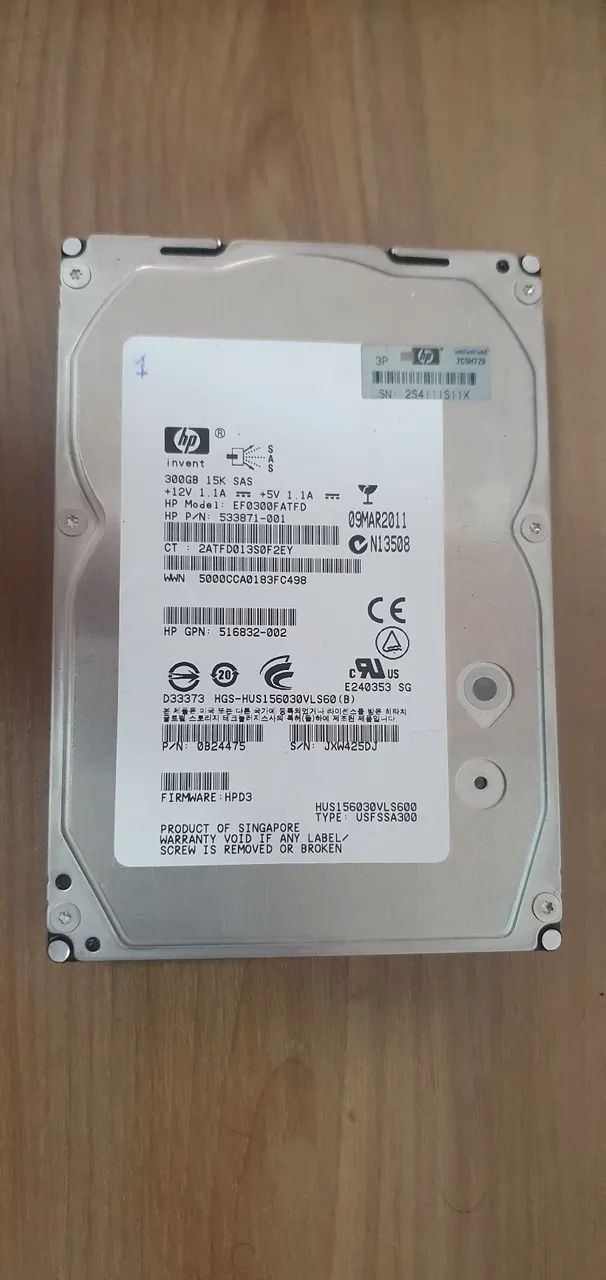 Hd Sas 3.5 300Gb 15k HP