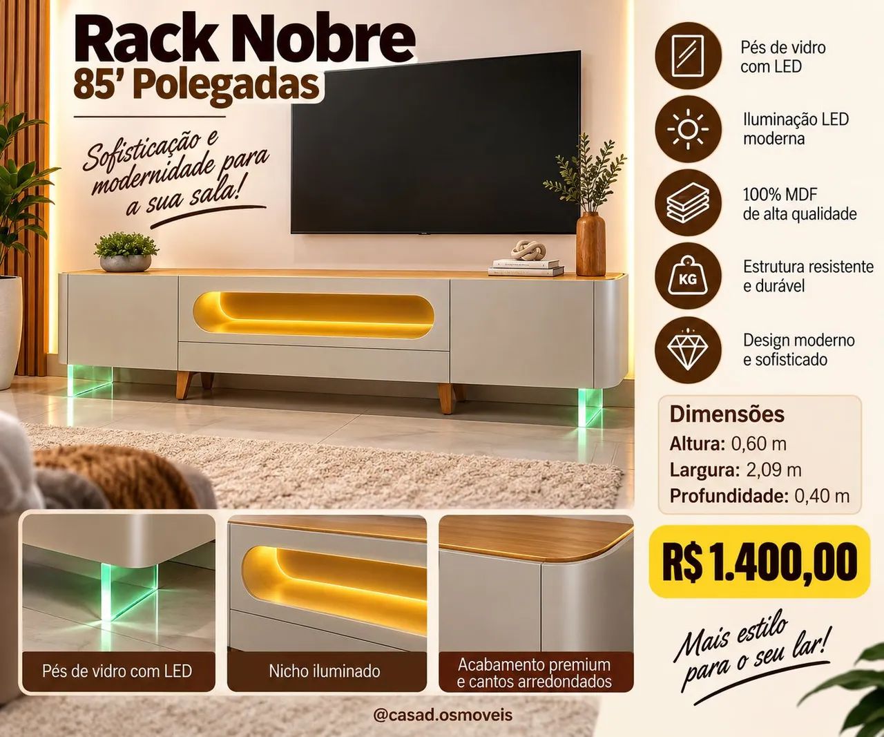 Rack Nobre Tv até 85 polegadas 