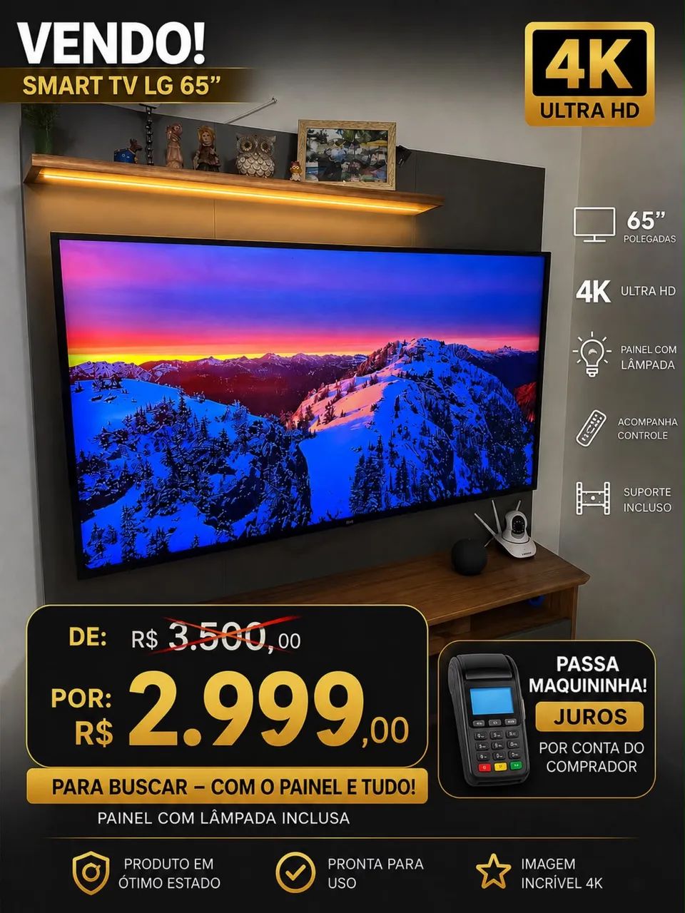 TV 65 POLEGADAS 4K LG + PAINEL