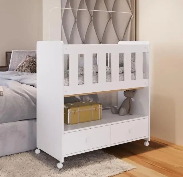 Mini Berço Infantil Moisés Com Rodas E 02 Gavetas Branco 