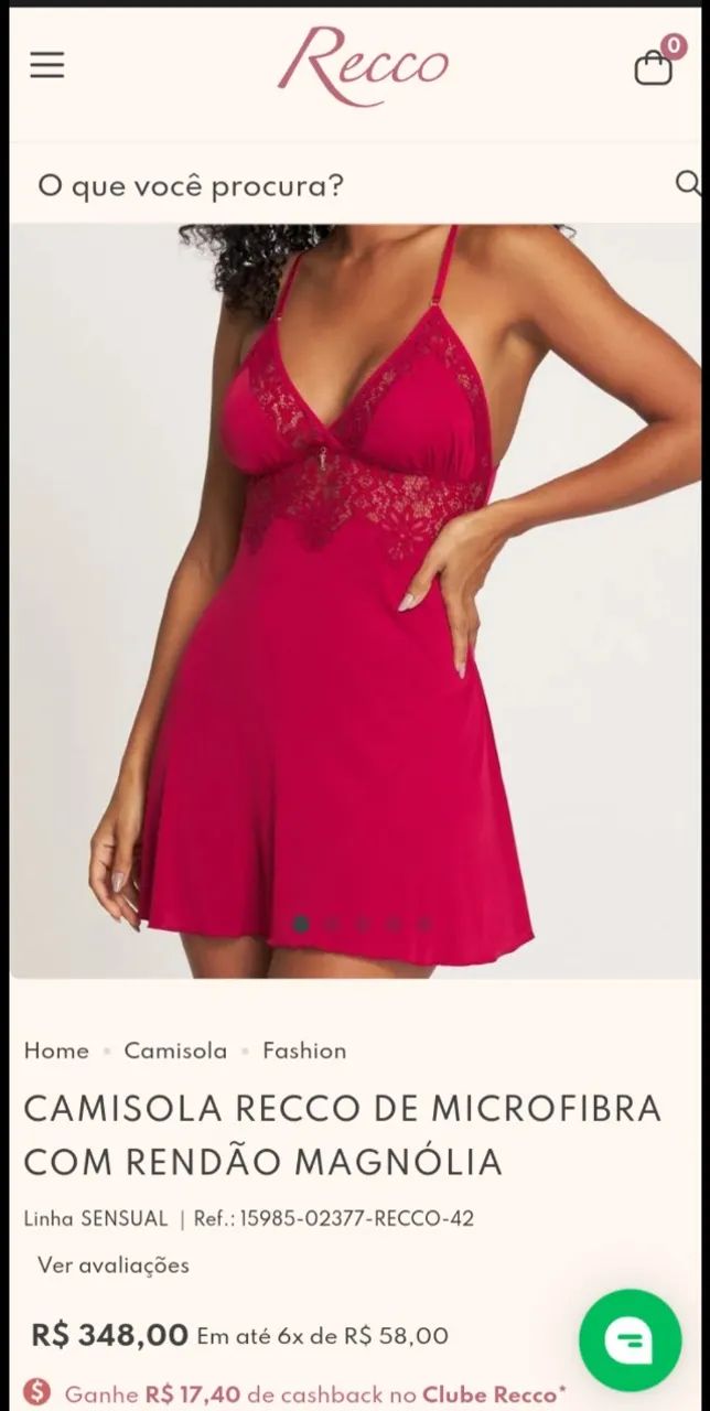 Camisola com renda e calcinha Recco vermelha  - Foto 5
