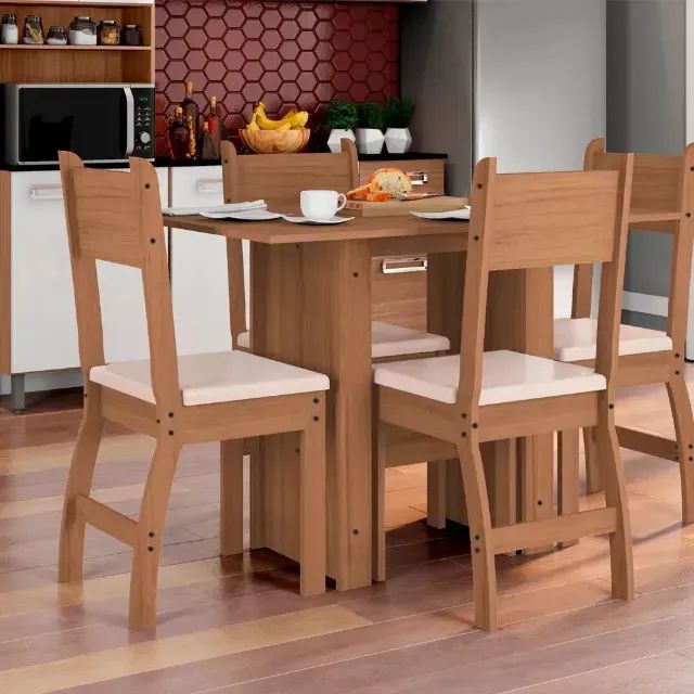 Mesa de Jantar Milano com 4 Cadeiras Carvalho/Savana