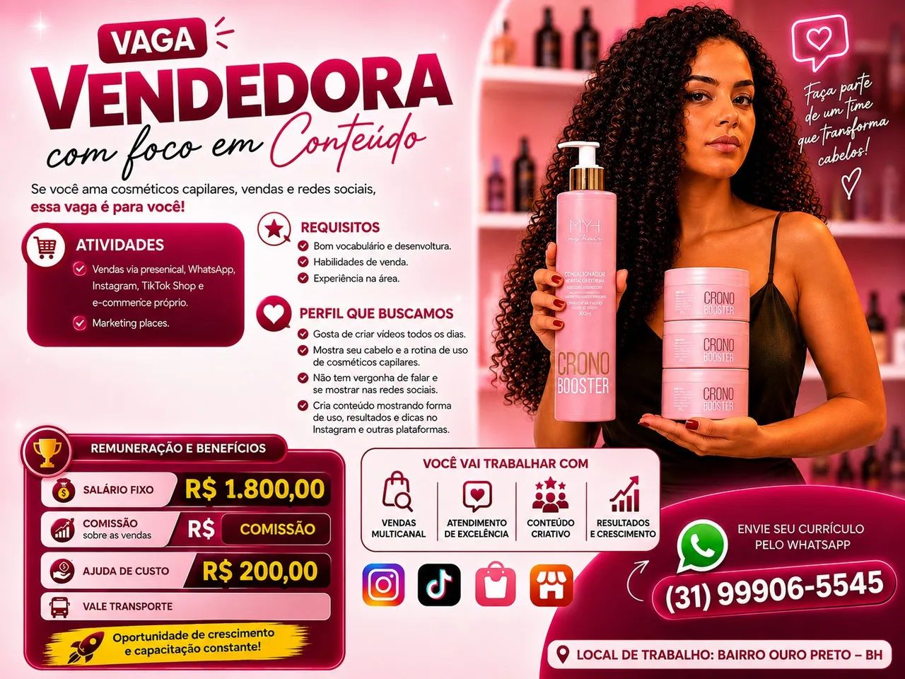 Vaga Vendedora Presencial e On Line