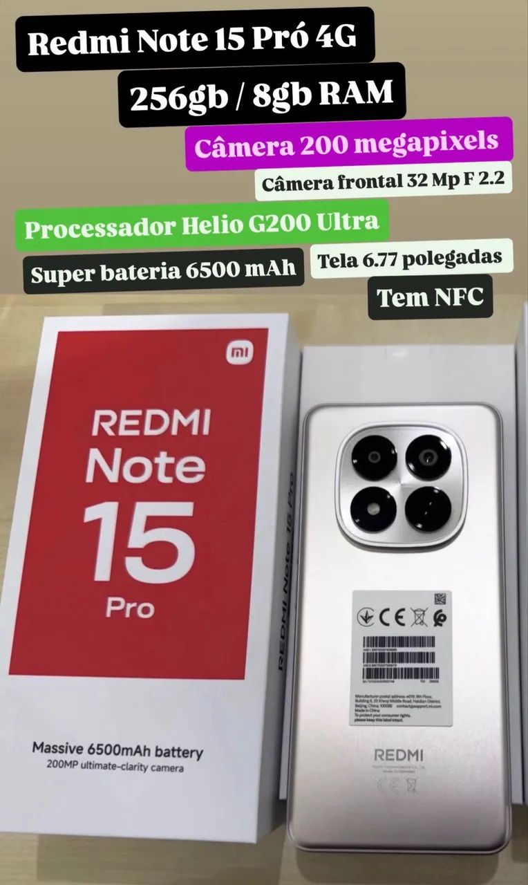 Xiaomi Note 15 Pro 4G Câmera de 200MP 256/08-Lacrado Garantia 