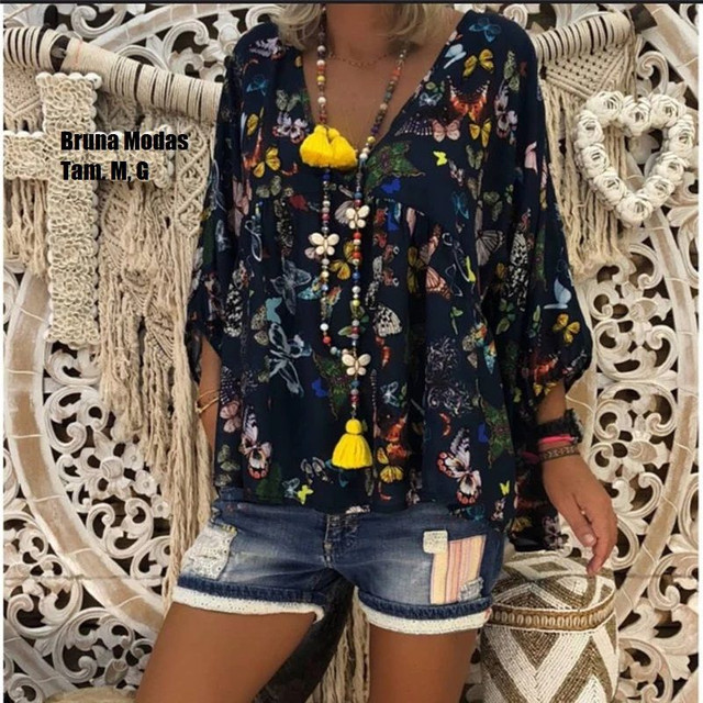 Blusa vintage estampa de borboletas (nova) - Foto 4