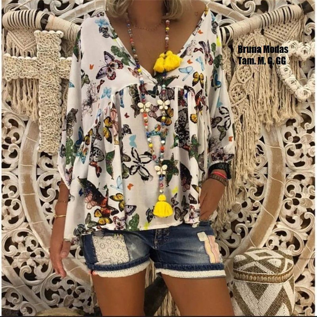 Blusa vintage estampa de borboletas (nova) - Foto 3