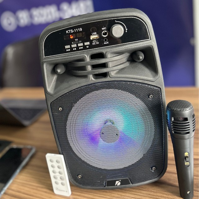 Caixa de Som Bluetooth Portátil Amplificada Com Microfone e Controle KTS