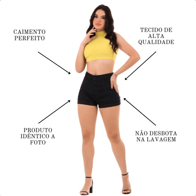 Short Jeans Preto Feminino Cintura Alta Com Lycra Levanta Bumbum