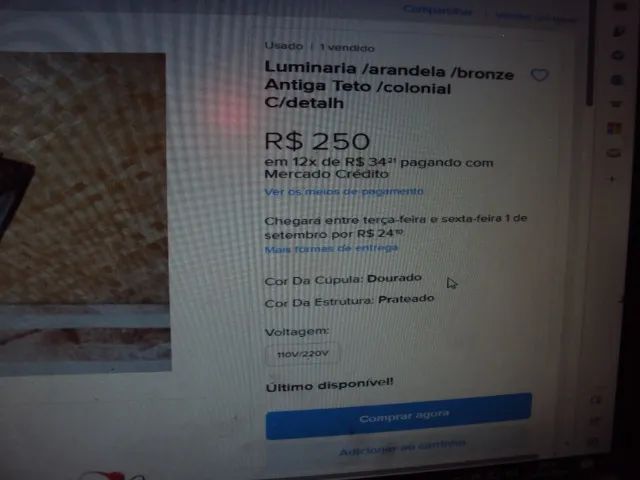 luminaria antiga bronze  com cupula vidro ///,,cada peça //// - Foto 5