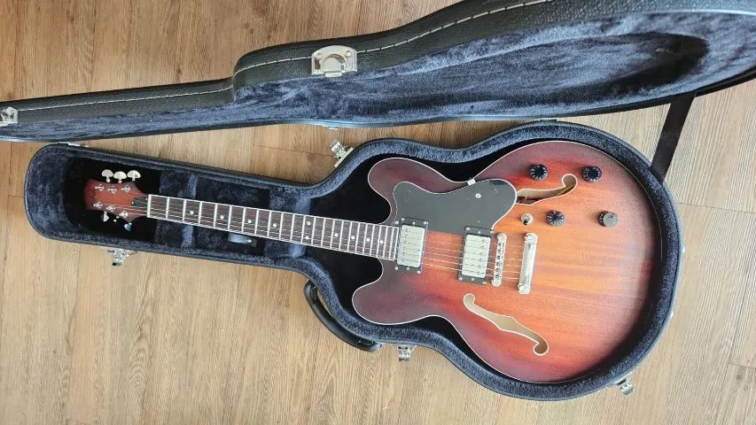 Eart Semi Hollow 335 Open Pore Tobacco Sunburst Electric Guitar - Foto 4