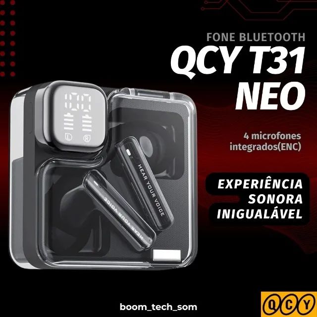 Fone Sem Fio QCY T31 NEO Bluetooth | Garantia | Design Futurista | Pronta Entrega