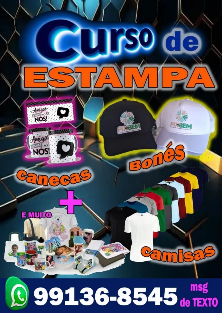 Curso de estampa em Bonés Coloridos - Diversos Modelos e Cores!