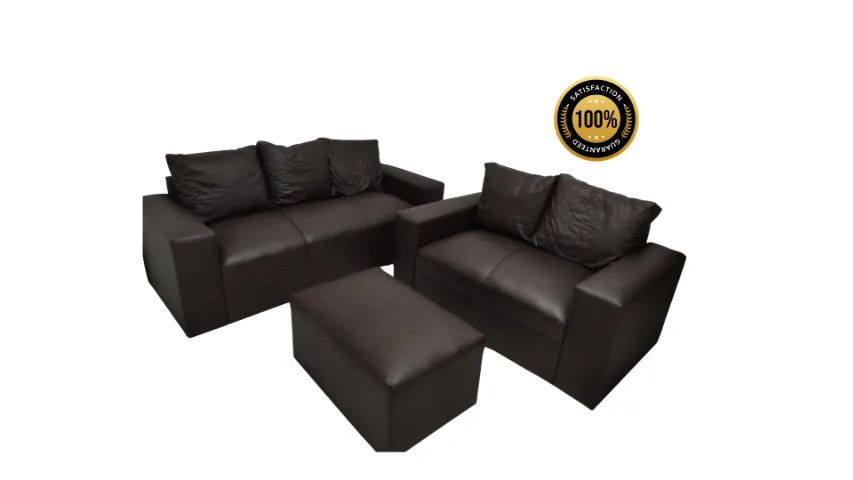 Conjunto Sofá 3 e 2 Lugares com Puff em Couro Sintético