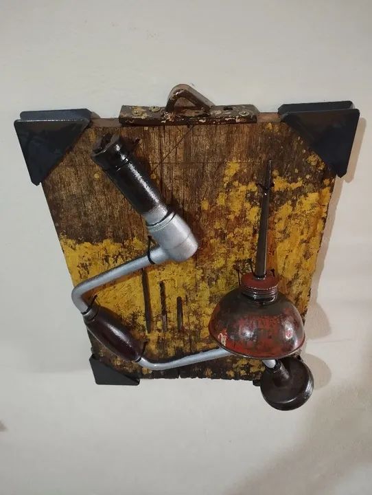 Arte com furadeira antiga e almotoloia para óleo, decoração rústica - Foto 4
