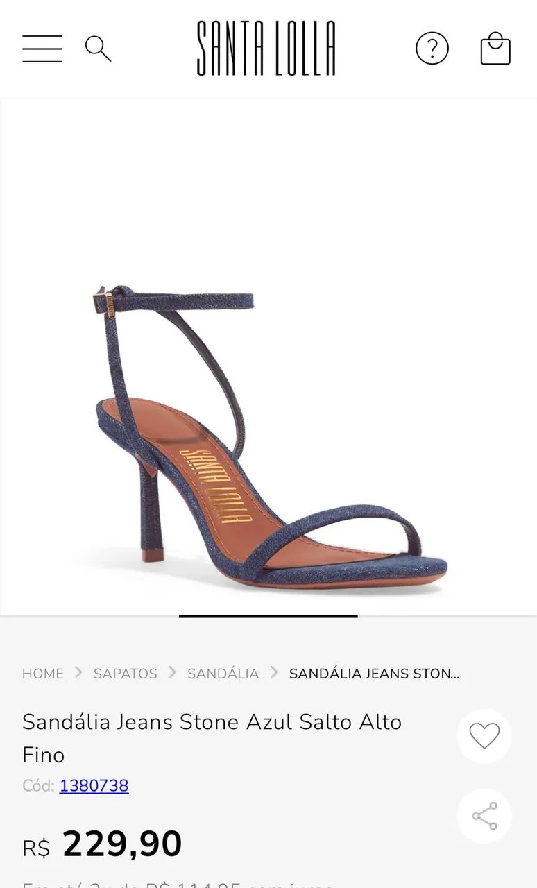 Sandália tiras Santa Lolla em jeans Calçados Asa Sul, Brasília