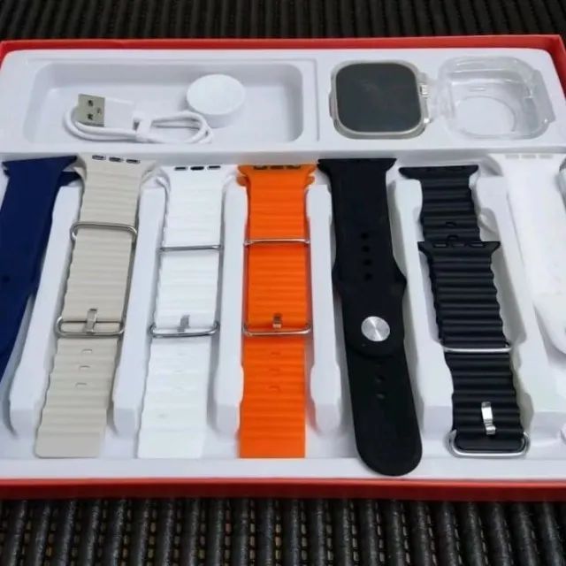 Relógio Smartwatch S100 Ultra com estojo protetor 7 pulseiras tela circular promoção últim - Foto 6