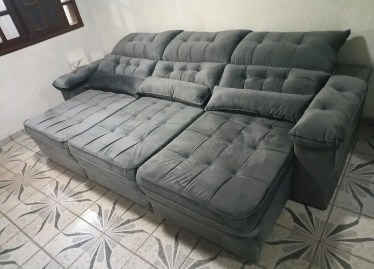 Sofa retratil reclinável 3 modulos 2,90 veludo pronta entrega 