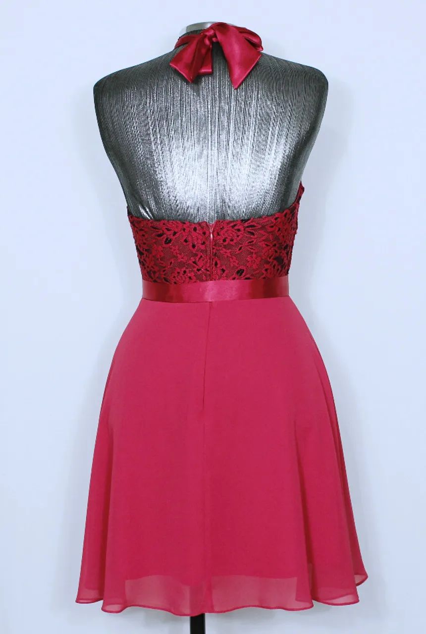 Vestido de festa feminino evasê curto renda brilho rosa Veste P