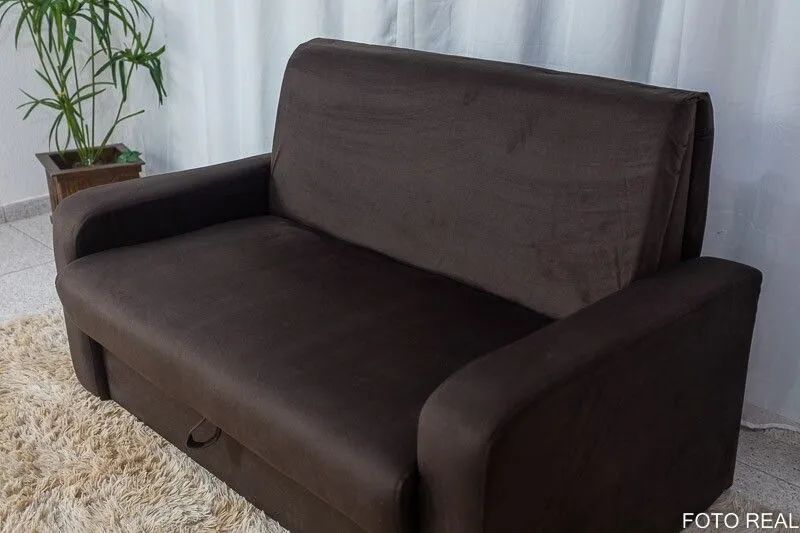 Sofá Cama Casal com Baú Suede Marrom  - Foto 4