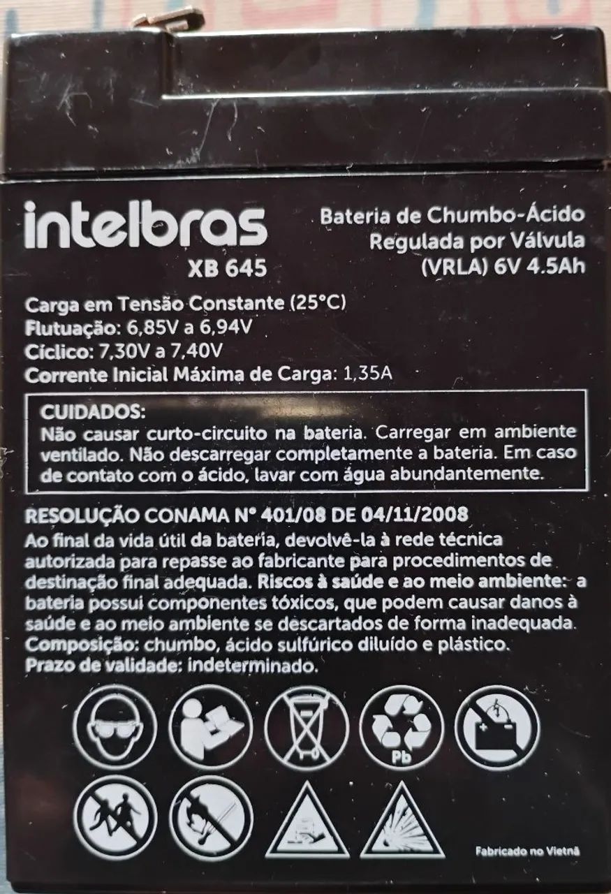 Bateria Intelbras XB 645 6V 4,5Ah