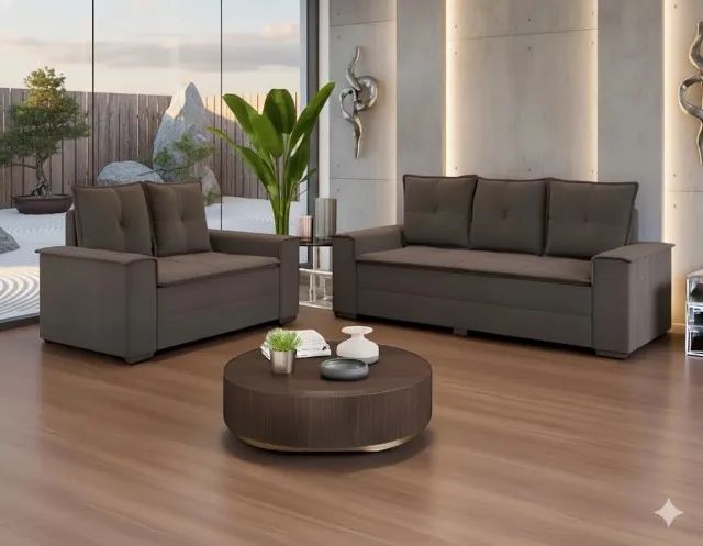 Sofa 2 e 3 lugares barcelona na cor marrom NOVO DE FABRICA