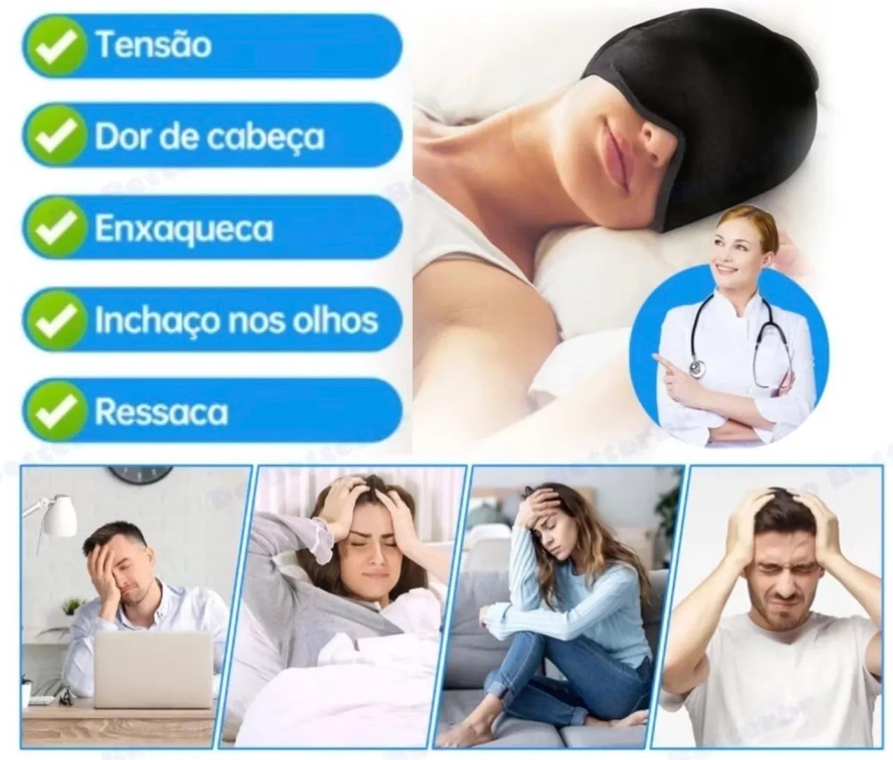 Mascara/touca Alivia Enxaqueca, Insônia e Olheiras