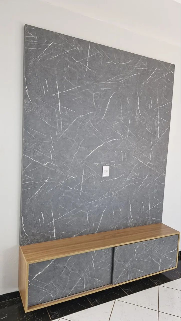 Painel de TV em MDF com design marmorizado moderno - Foto 2
