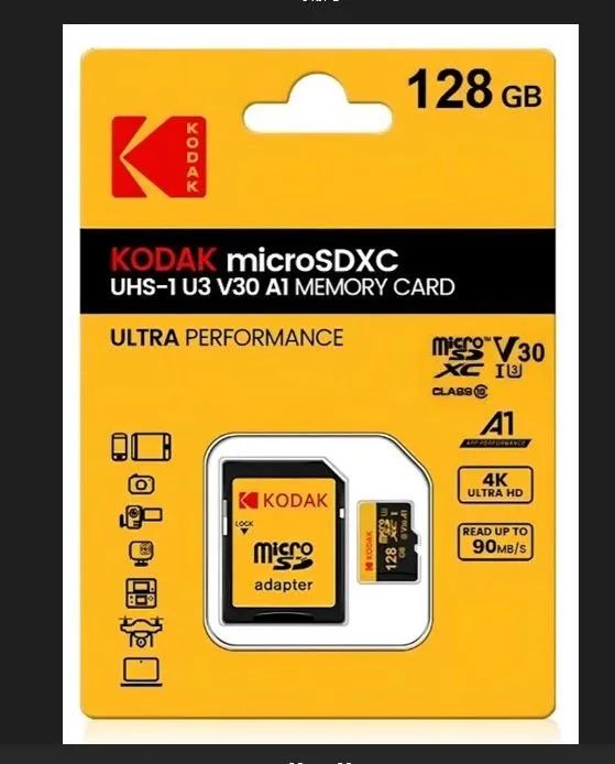 Cartão Micro SD 128gb Kodak Original Classe 10 UHS-I U3 V30 4k "NOVO" lacrado.