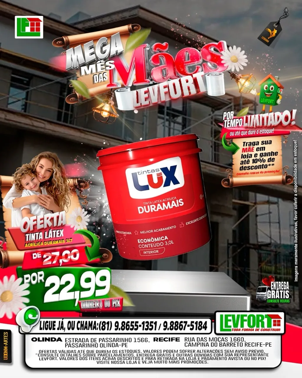 Mega Mês das Mães Levfort: Tinta Látex Acrílica Duramais
