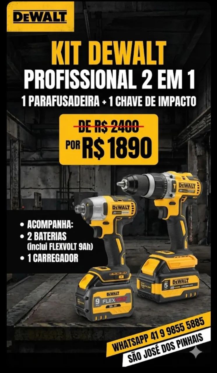 Kit 2 em 1 .. Parafusadeira Dewalt + chave de impacto 