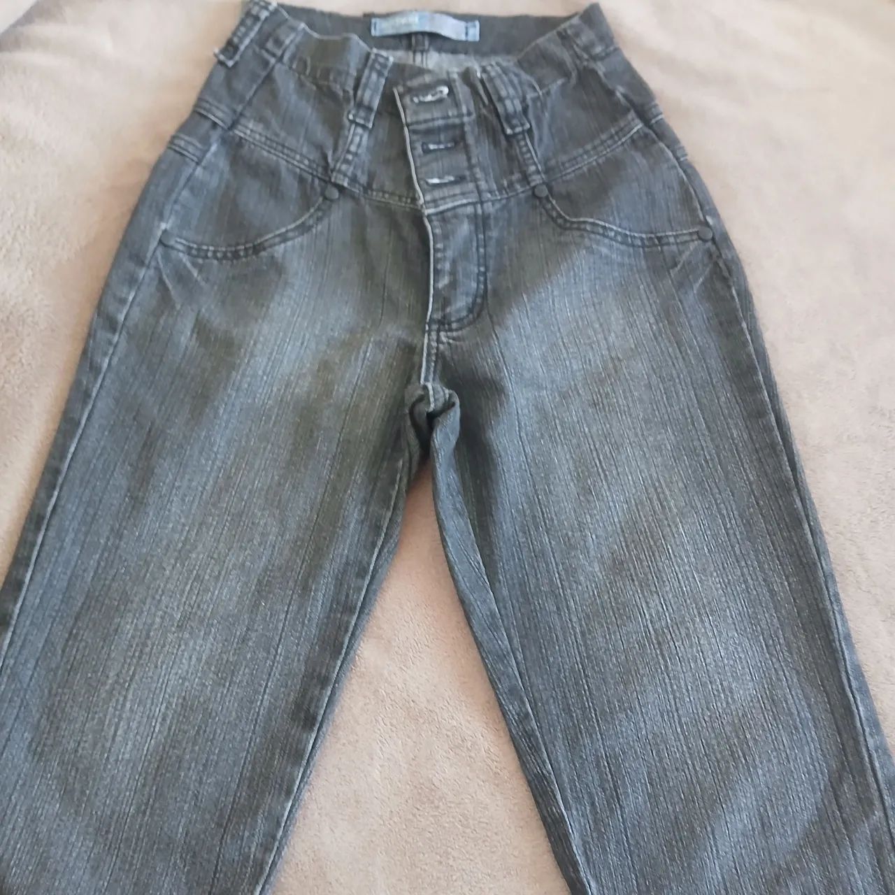 Calça Jeans Cinza Cintura Alta