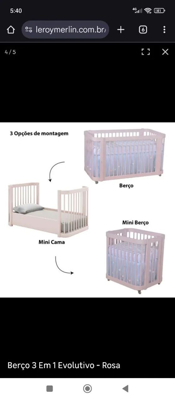 Berço 3 Em 1 Evolutivo - Rosa - Foto 3