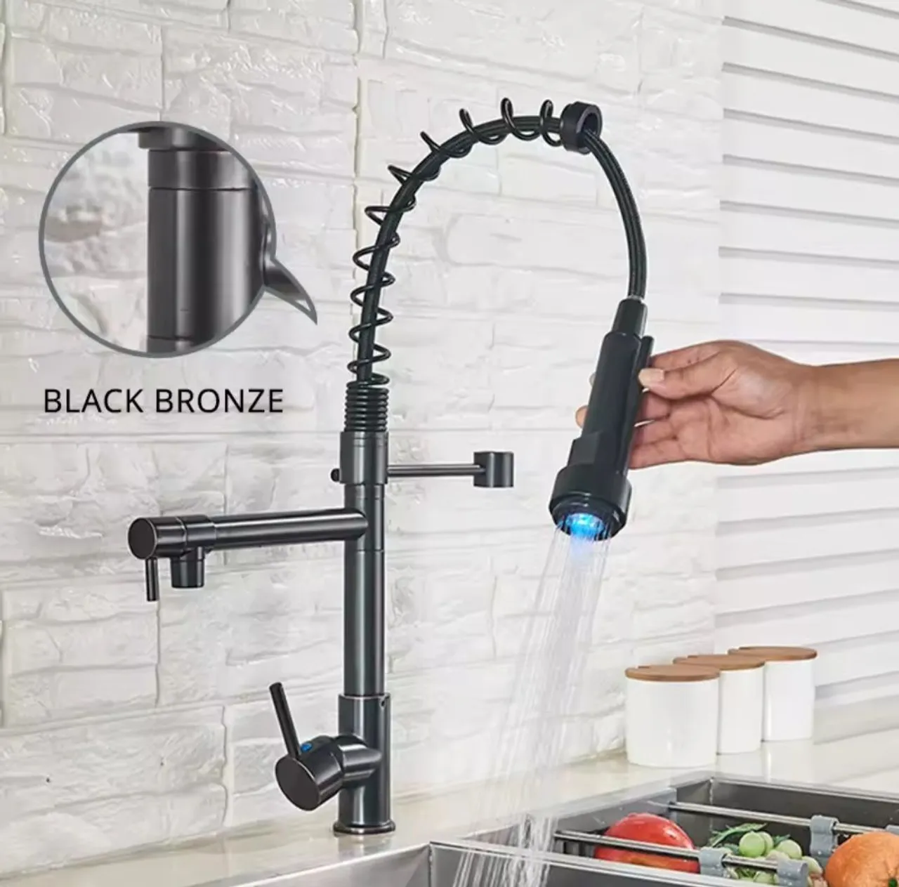 Torneira de Cozinha com Spray e Iluminação LED - Black Bronze