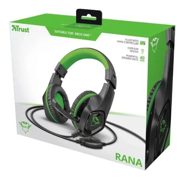 Headset Gamer Trust Gxt Rana Preto Verde Com Fio Xbox One