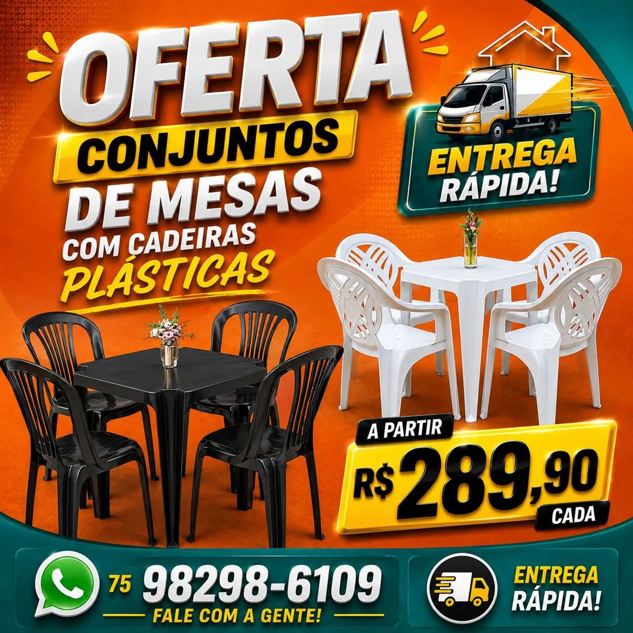 Conjuntos de mesas e cadeiras plásticas - Oferta 
