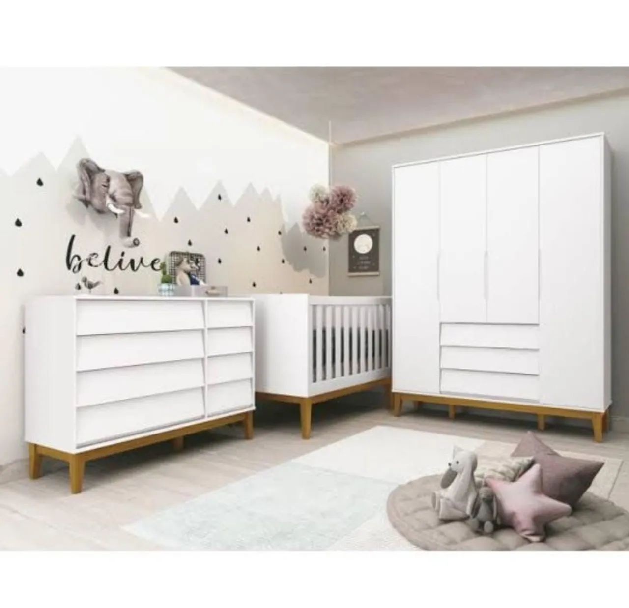 Kit quarto bebê/infantil Noah classic branco - Marca reller (guarda-roupa, berço e cômoda)