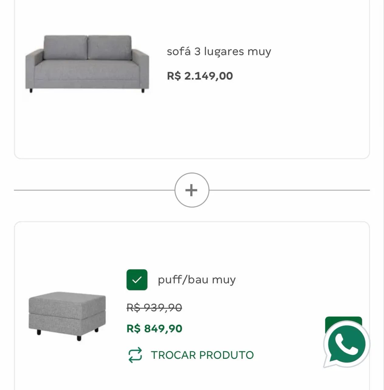 Sofá 3 Lugares + Puff Tok&Stok Muy Cinza - Foto 4