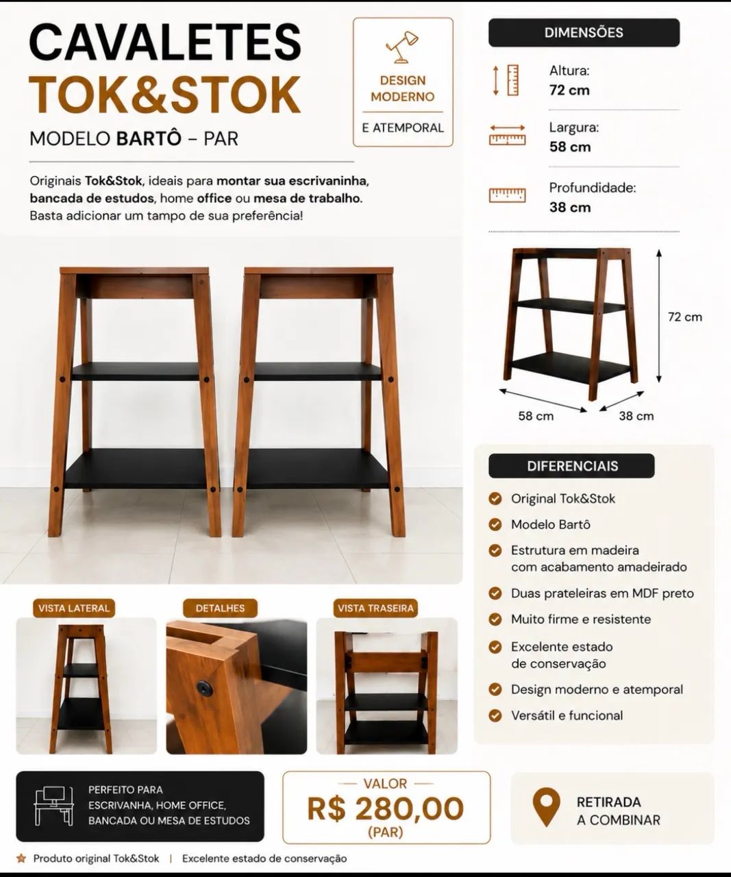 Cavaletes tokstok modelo bartô par
